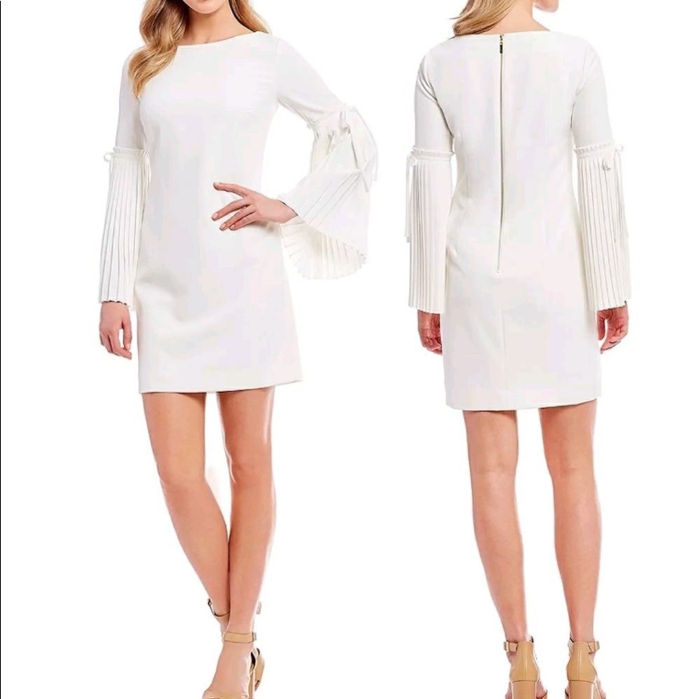 Antonio Melani Ivory Pleated Sleeve Shift Dress Size 2